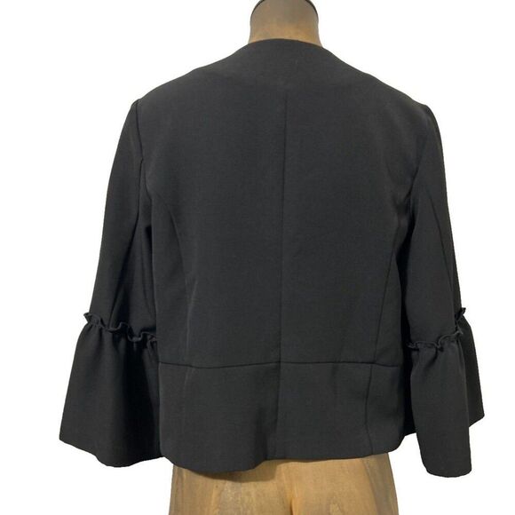 Soho Apparel Cropped Blazer with Ruffle Flounce Bell Sleeves Medium Black - Picture 4 of 6